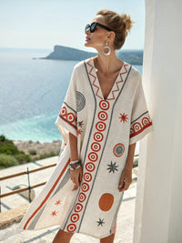 Womens V-neck Dress For Beach Vacations 3D-printed Relaxed Fit