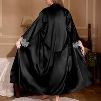 Elegant And Luxurious Long Nightgown In Ice Silkwomens Long-sleeve Loungewear