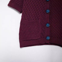 Autumn New Jewelry Knitted Short Sleeve Cardigan Top Women