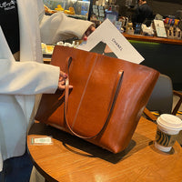 Leather Tote Oil Wax Leather Shoulder Bag For Girls