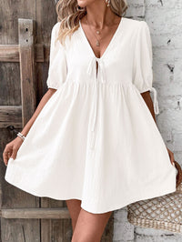Loose-fit Woven Deep V-neck Designer Tie-front A-line Dress