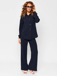 New French-style Casual Relaxed Chic Two-piece Loungewear Set Loose Commuter Shirt And Pants Suit For Women