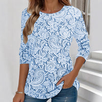 Elegant Round-Neck Long-Sleeve Top With A Chic Print