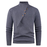 Mens Fashion Stand Collar Sweater With Slanted Buttons Mens Casual Pullover