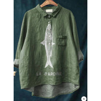 Loose Printed Crew Neck Casual Plus Size Women's Shirt
