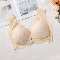 Large Size Push Up Front Buckle Fixed Cup Lace Vest Bra