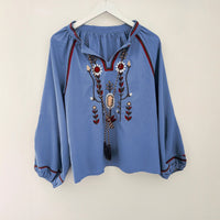 Women's Round Neck Embroidered Casual Chiffon Shirt