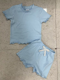 Solid Color Ruffled Short Sleeves Suit