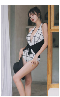 Retro one-piece slim swimsuit