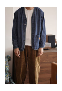 Retro V-neck Denim Men's Fashion Slim Jacket