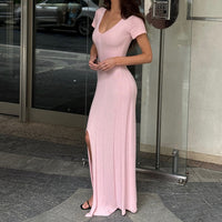 Short-sleeve Knitted Slim-fit Maxi Dress