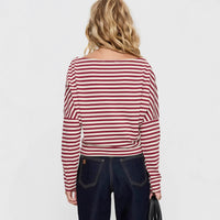 Women's Contrasting-Color Striped Slant-Neck Long-Sleeve