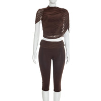 Solid-color Sexy Slim-fit Draped Capri Pants Set