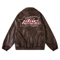 Letter Embroidery Pilot Leather Coat Men