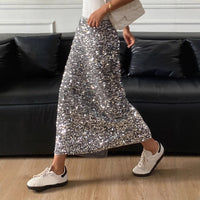 Women's Solid Color Versatile Silver-gray Sequined Fishtail Skirt
