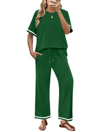 Elegant  Casual  Comfortable Pants And Short-Sleeve Top Two-Piece Set For Women