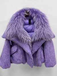 Womens Down Jacket With A Luxurious Cashmere Fur And Raccoon-Fur Collar
