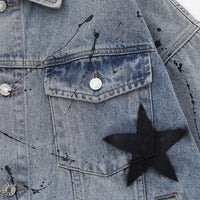 Five-pointed Star Splash Ink Patterned Denim Jacket