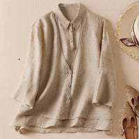 Women's Artistic Retro Fake Two-piece Cotton And Linen Half Sleeves Shirt