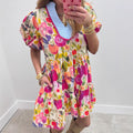 Versatile Floral Print Striped Trim Dress For Women
