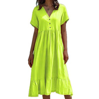 Solid-color Short-sleeve Fashionable Pleated Dress