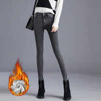 Fleece-lined Womens High-waisted Slim-fit Jeans