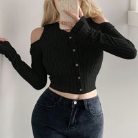 Off-the-shoulder Design Long Sleeve Short Bottoming Top