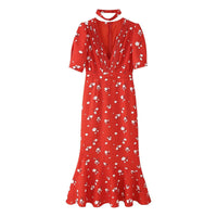 Summer New French-style Sweet Design Slim-fit Puff-sleeve Floral Print Dress