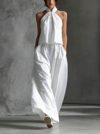 Loose-fitting Sleeveless Top And Wide-leg Pants Two-piece Set