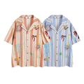 Fashion Vertical Stripes Mermaid Embroidered Short Sleeve Shirt