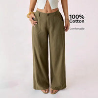 New Cotton-linen Womens Mid-rise Casual Commuter Wide-leg Pants