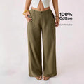 New Cotton-linen Womens Mid-rise Casual Commuter Wide-leg Pants