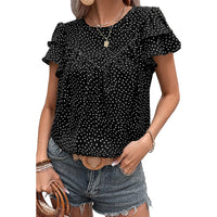 Layered Ruffled Short Sleeves T-shirt European And American Fashion Retro Dots