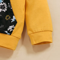 Girls' Solid Color Long Sleeve Hooded Top And Floral Trousers Two Piece Set