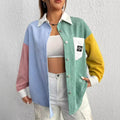 Corduroy Color Contrast Patchwork Loose Thin Versatile Casual Coat Cardigan Shirt