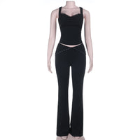 Lace Top And Flared Pants Set For Women