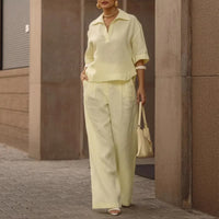 Solid-color Slimming Versatile Wide-leg Pants Two-piece Set