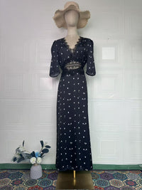 Retro Short-Sleeve Polka-Dot Lace Dress