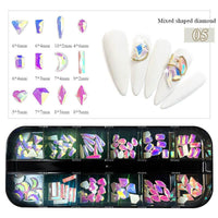 Boxed Flat Bottom Shaped Diamonds Colored Glass Rhinestone Nail Art