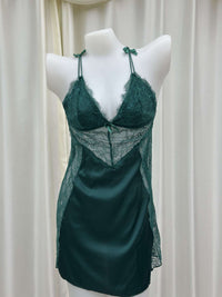 Sensual Backless Cross-Strap Slip Dress  Stretch Lace Loungewear With Ribbon Detailing And Padded Bust