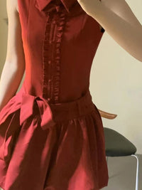 Elegant Red Shirt-bloom Dress For Women