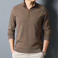 Long Sleeve T-shirt Zipper And Lapel Casual Stand Collar Bottoming Shirt Men's Clothing
