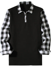 Polo Shirt Long Sleeve Plaid Lapel Casual