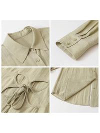Women's Loose-Fitting Green Sun-Protective Shirt With Hollow-Out Back