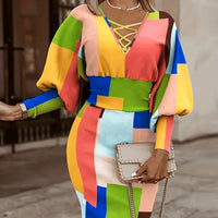 Sexy Hip-Hugging V-Neck Long-Sleeve Casual Dress For Women