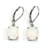 Rectangular Four-Claw Blue And White Opal Stud Earrings
