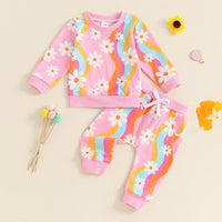Girls' Fashion Colorful Flora Sweatshirt Lace-up Sweatpants Suit