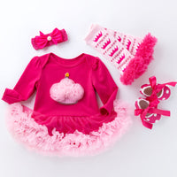 Infant Long Sleeve Cartoon Jumpsuit Baby Holiday Rose Pink Yarn Dress New Children's Romper Dress Wholesale