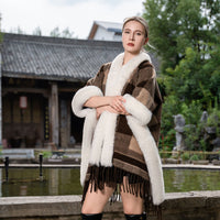 New Plus Size Cloak Hooded Fleece-lined Thickened Fur Shawl Loose Versatile Coat