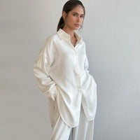 Womens Satin Long-Sleeve Pants Cardigan Comfortable Pajama Set